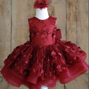 Elegant Burgundy Floral Dress for Girls